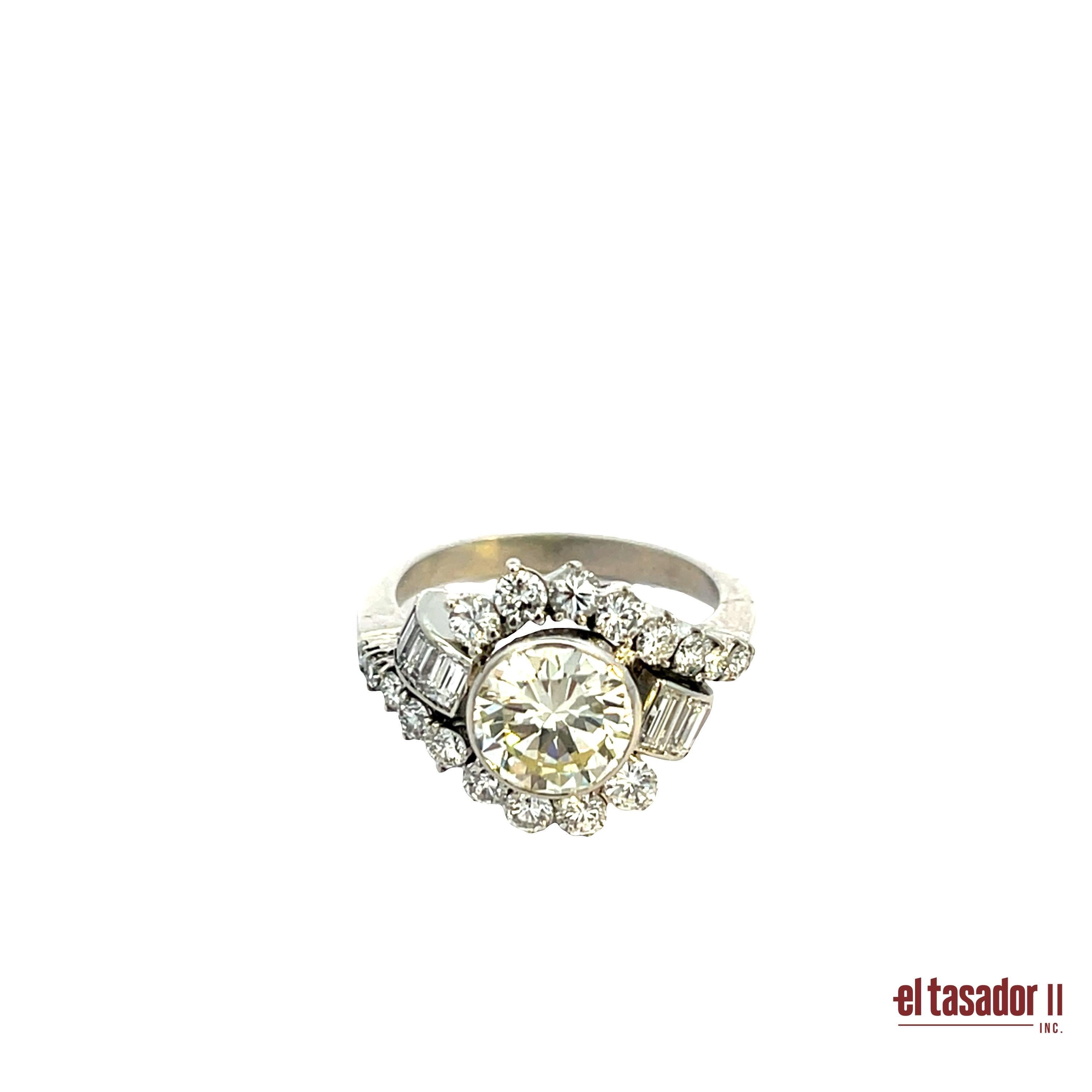 Women's Platinum Bypass Ring with 1.75ct Brilliant-Cut Diamond and Baguettes For Sale