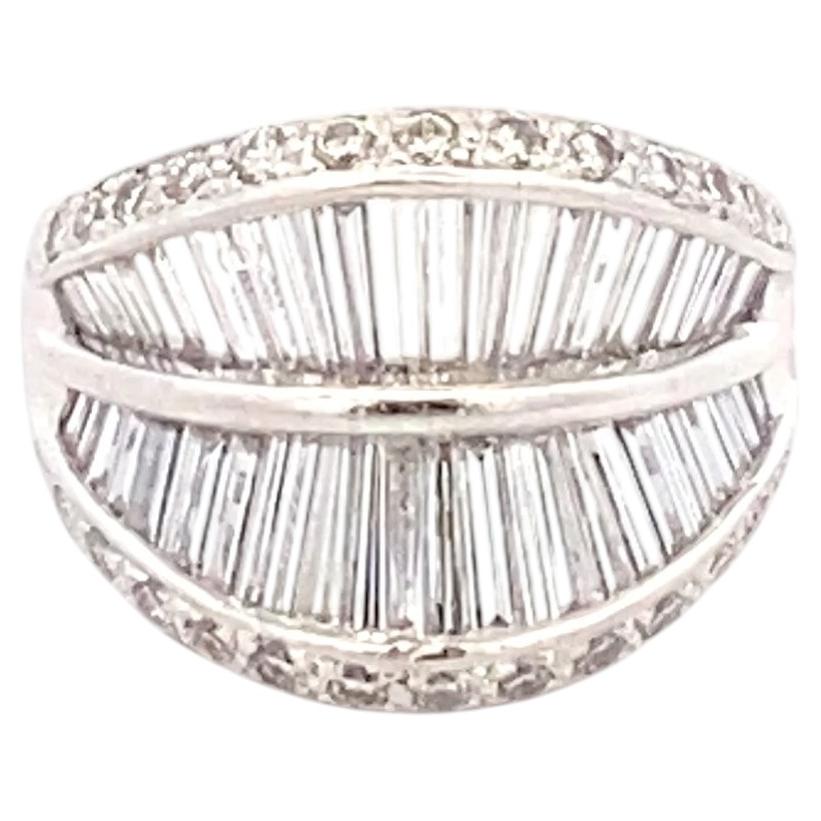 Platinum Bypass Ring with 3.40ct Tapered Baguette Diamonds, Size 7