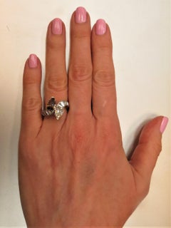 Platinum Bypass Ring with Cognac and White Pear Shape Diamonds and Baguettes