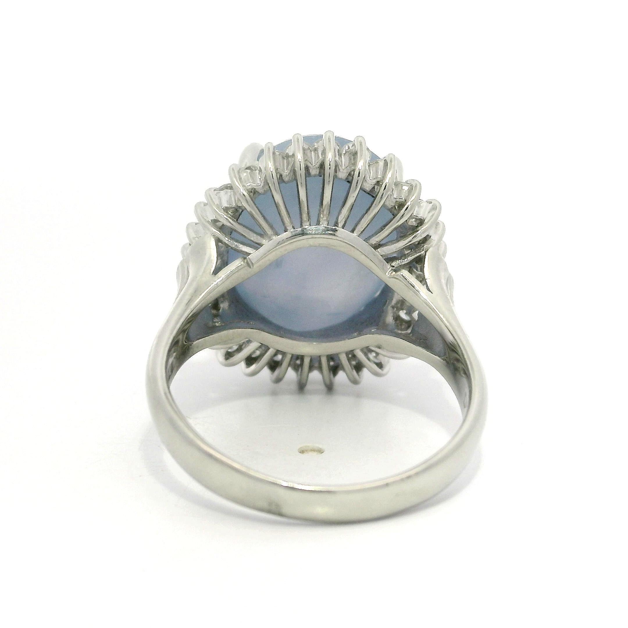 Platinum Cabochon 15.56ctw Periwinkle Blue Star Sapphire w/ Diamond Halo Ring For Sale 6