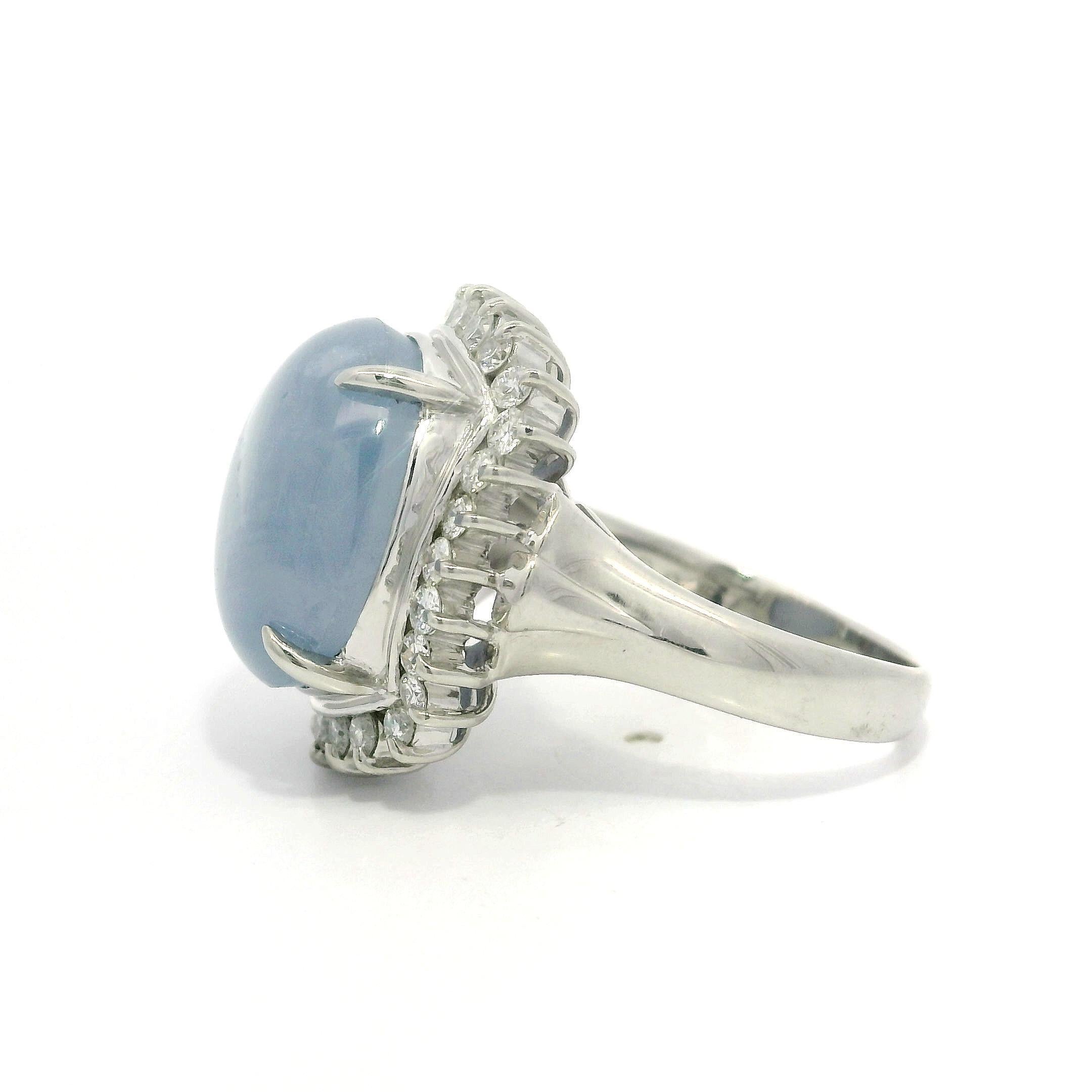Platinum Cabochon 15.56ctw Periwinkle Blue Star Sapphire w/ Diamond Halo Ring For Sale 7