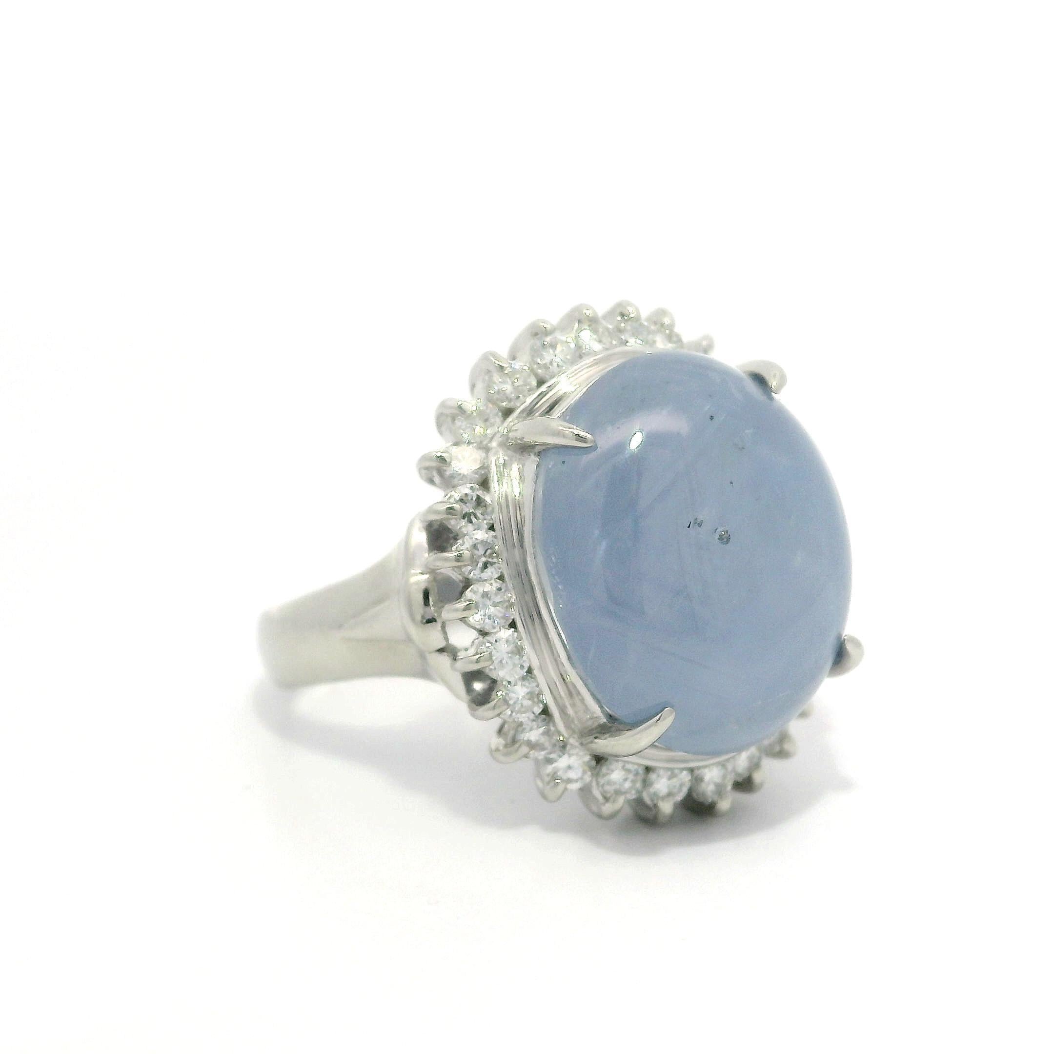 Platinum Cabochon 15.56ctw Periwinkle Blue Star Sapphire w/ Diamond Halo Ring For Sale 10