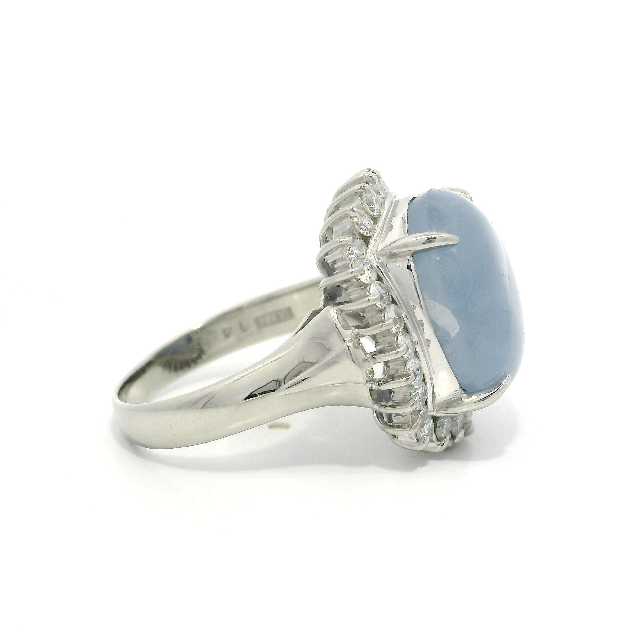 Platinum Cabochon 15.56ctw Periwinkle Blue Star Sapphire w/ Diamond Halo Ring For Sale 11