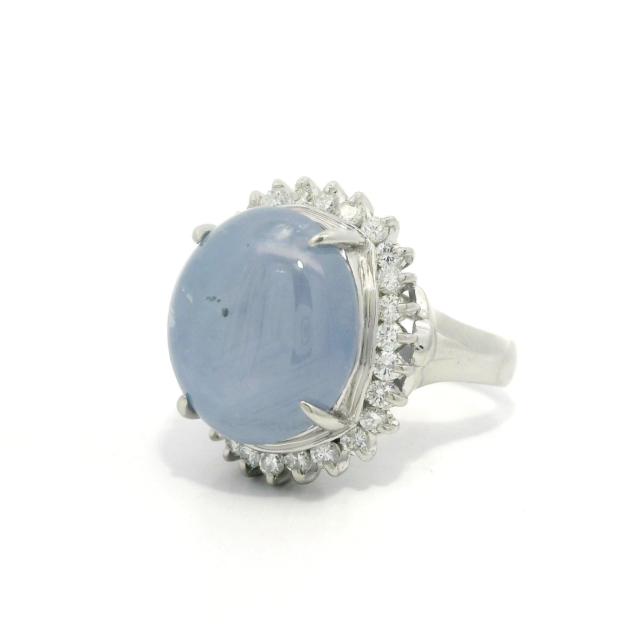 Platinum Cabochon 15.56ctw Periwinkle Blue Star Sapphire w/ Diamond Halo Ring For Sale 12