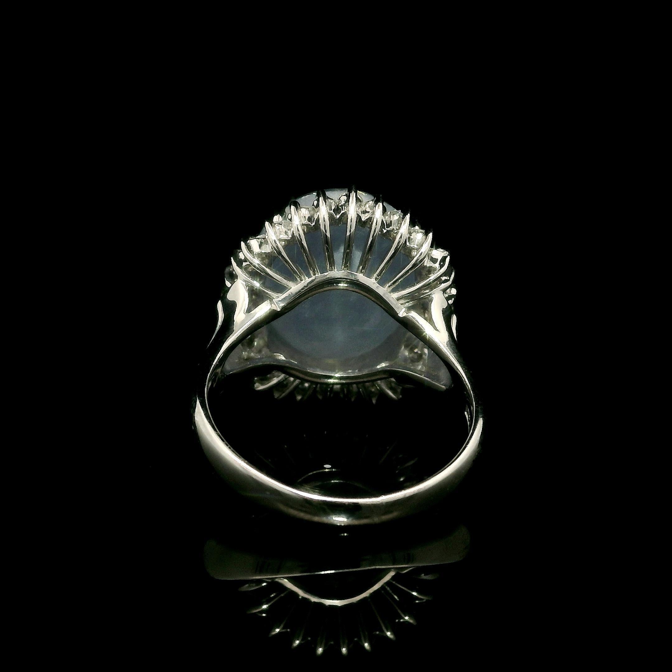 --Stone(s):--
(1) Natural Genuine Star Sapphire - Oval Cabochon Cut - Prong Set - Periwinkle Blue Color -14.99ct (exact)
Numerous Natural Genuine Diamonds - Round Brilliant Cut - Prong Set - Nice Brilliant White Color - 0.57ctw (exact)
Total Carat