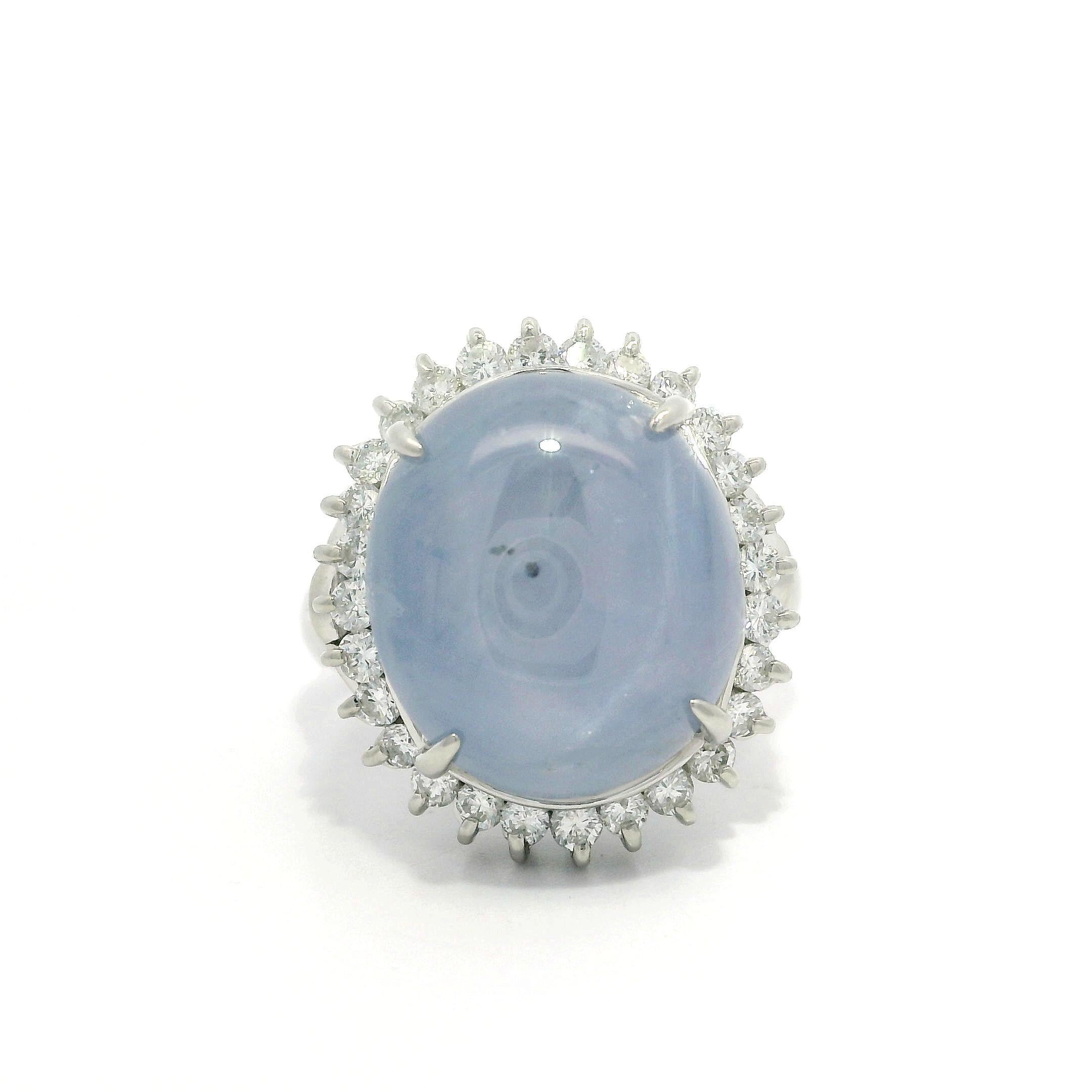 Platinum Cabochon 15.56ctw Periwinkle Blue Star Sapphire w/ Diamond Halo Ring