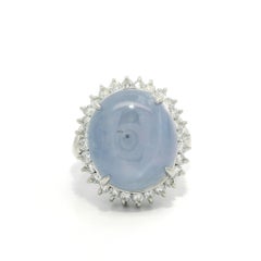 Platinum Cabochon 15.56ctw Periwinkle Blue Star Sapphire w/ Diamond Halo Ring