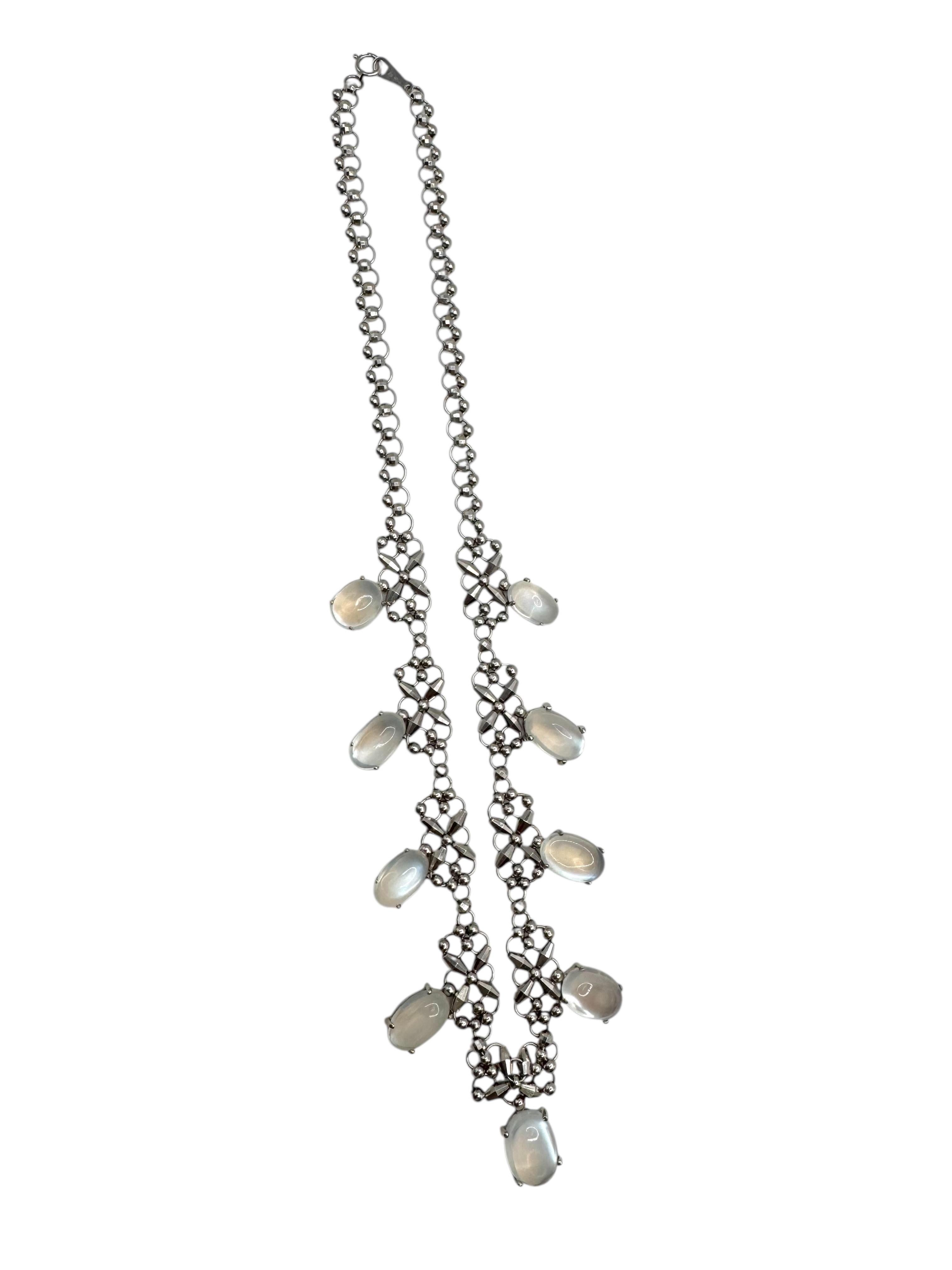 Collana di platino con pietra di luna cabochon in vendita 2