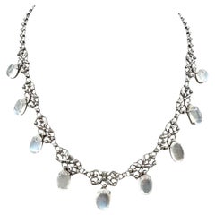Platinum Cabochon Moonstone Necklace