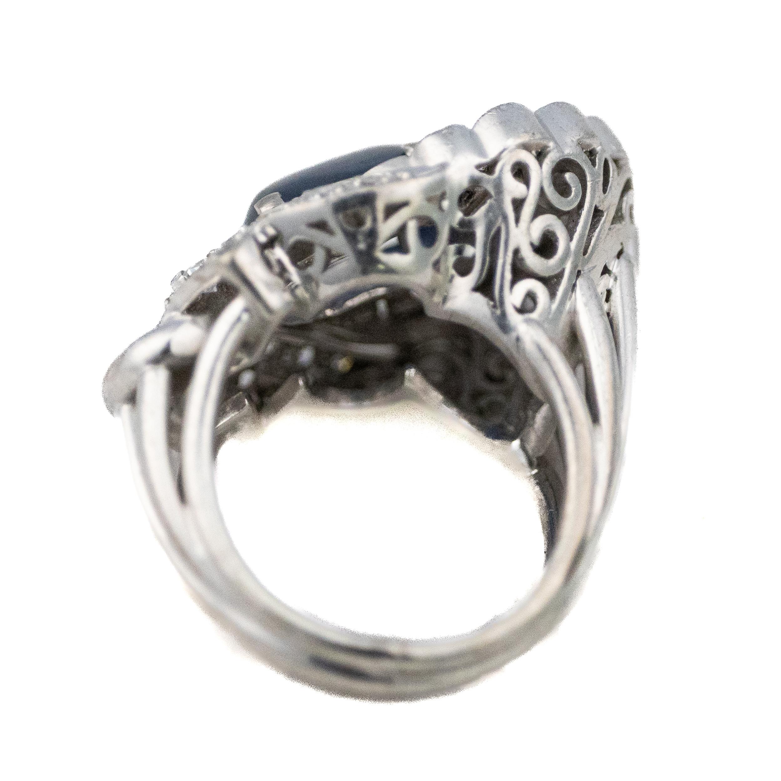 Platin Cabochon Saphir und Diamant Ring (Retro) im Angebot