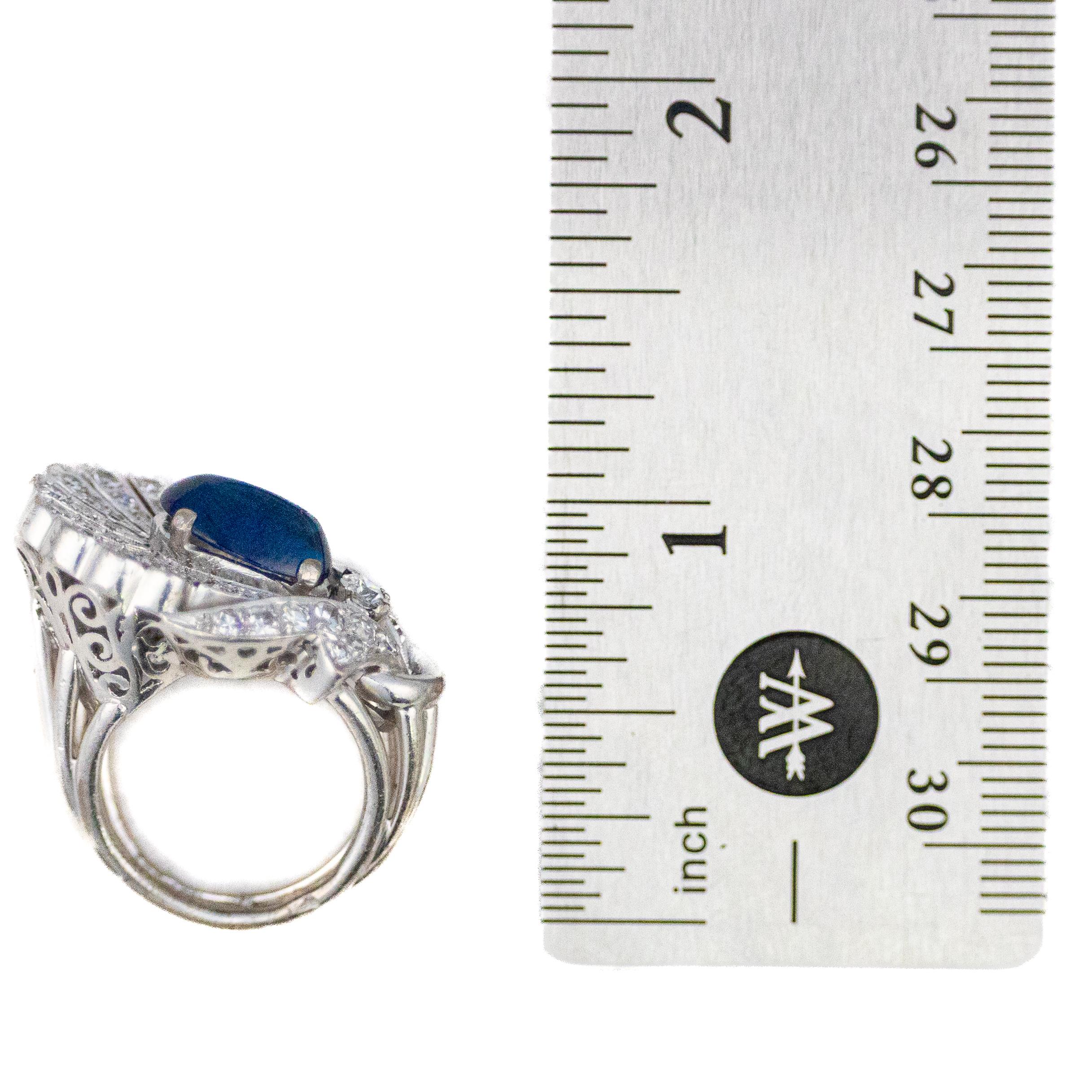 Platin Cabochon Saphir und Diamant Ring Damen im Angebot