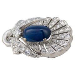 Platin Cabochon Saphir und Diamant Ring