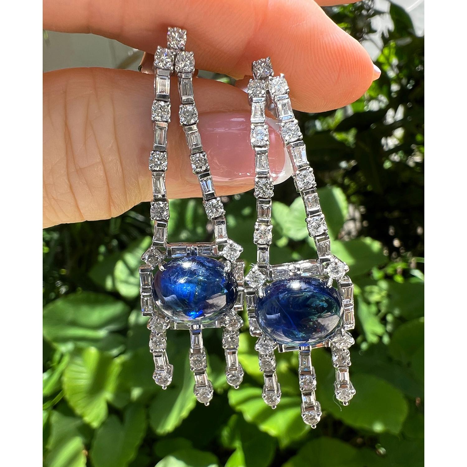 Boucles d'oreilles chandelier en platine, saphir et diamant Pour femmes en vente