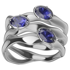 Platin Cactus Ring mit drei Saphiren