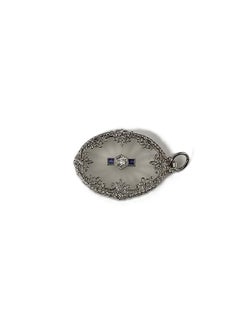 Platinum Camphor Glass, Diamond & Synthetic Sapphire Pendant #25132