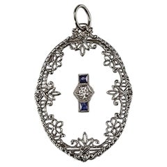 Platinum Camphor Glass, Diamond & Synthetic Sapphire Pendant #25132
