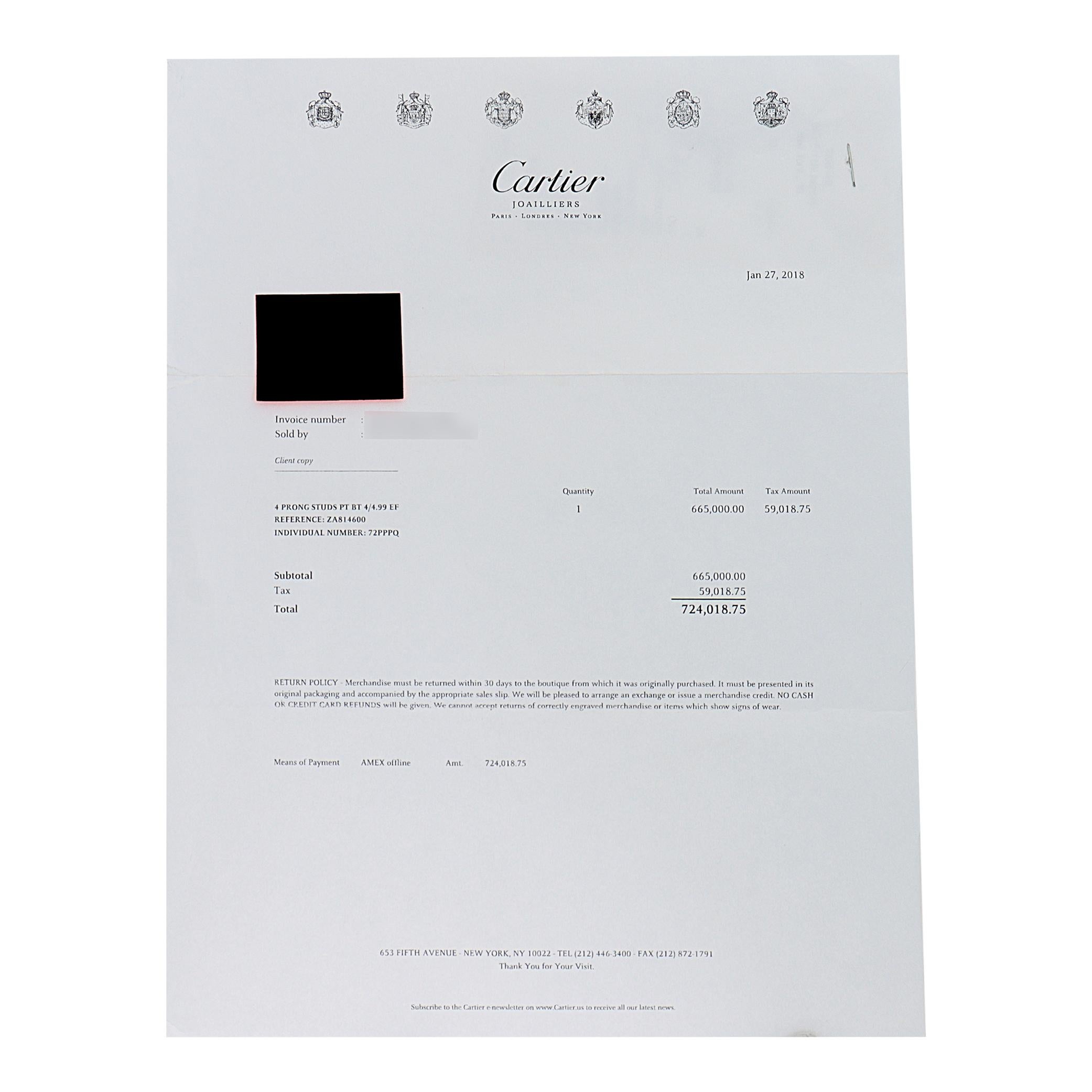 Platinum Cartier Diamond Studs Earrings For Sale 6