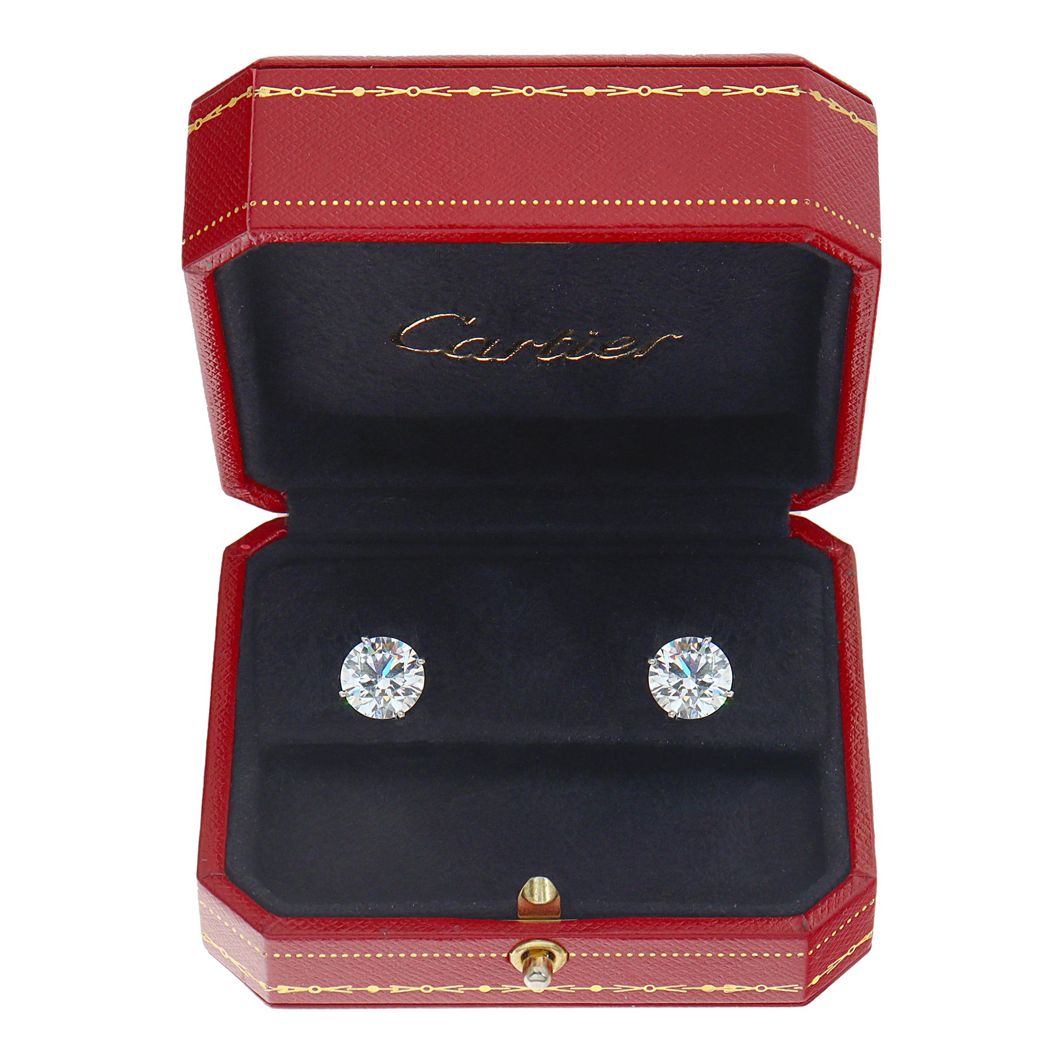 Platinum Cartier Diamond Studs Earrings For Sale 2