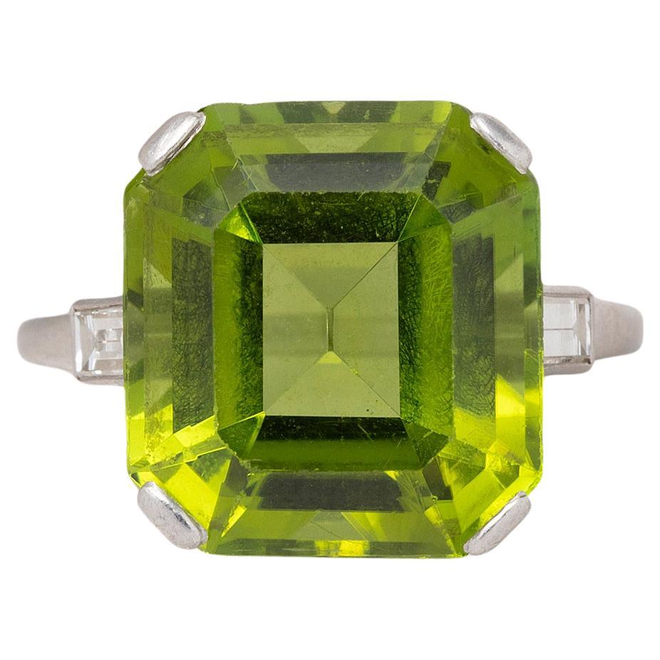 Platinum Cartier Ring with Peridot and Diamond For Sale