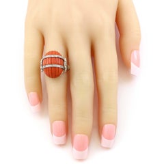 Platinum Carved Coral and Diamond Ring