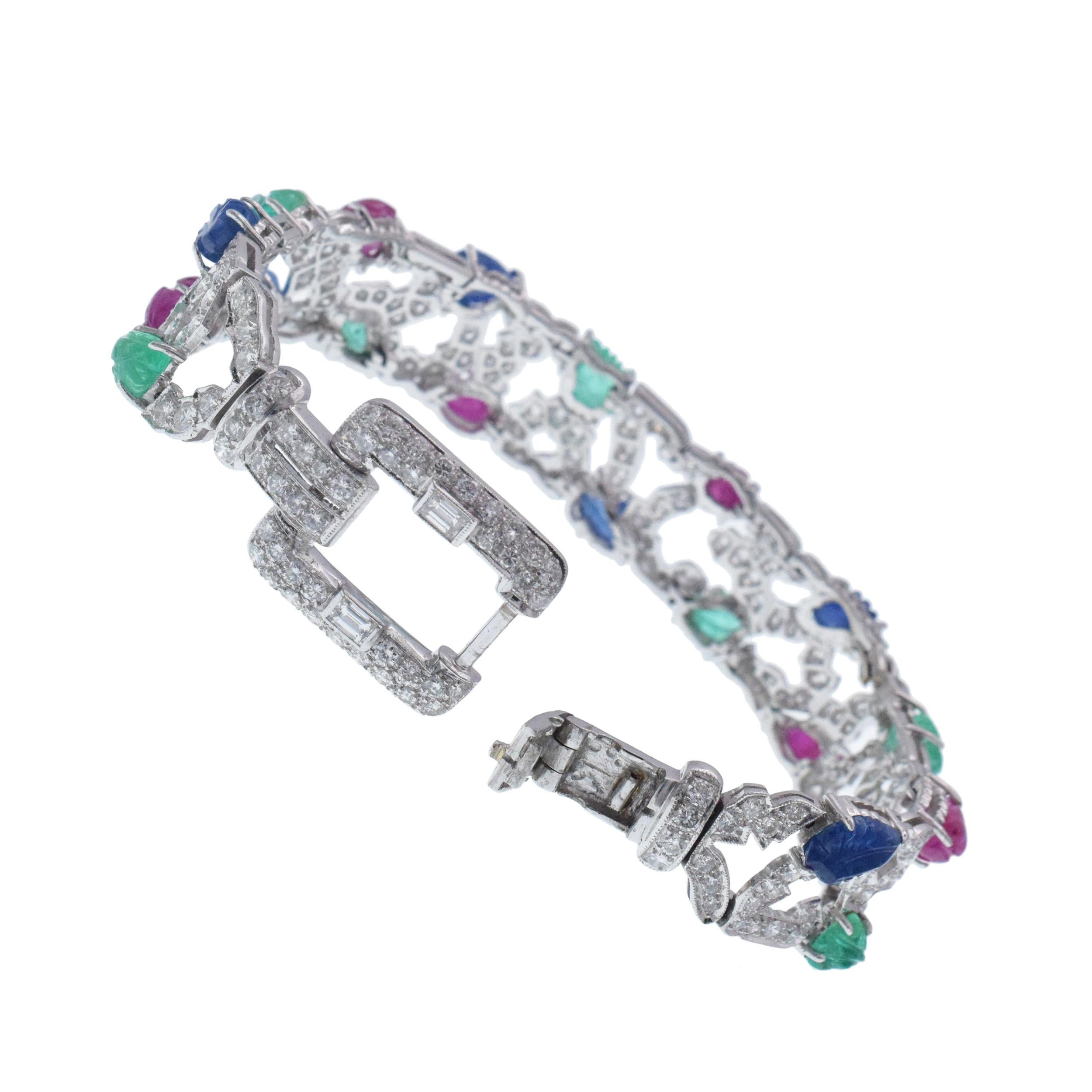 da uomo o donna Platino, zaffiro di rubino intagliato  Smeraldo  Bracciale con diamanti in vendita