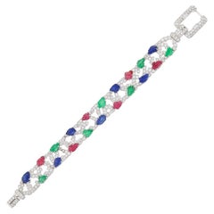 Platinum, Carved Ruby Sapphire  Emerald  and Diamond Bracelet