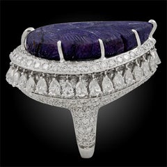 Carved 85 Carat Sapphire Diamond Ring