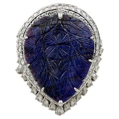 Carved 85 Carat Sapphire Diamond Ring