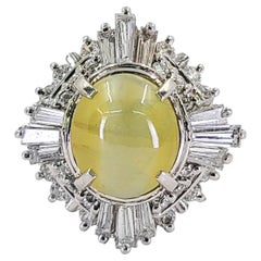 Platinum Cat's Eye Chrysoberyl Ring, 2.45ct, Diamonds, Japan, 1990s