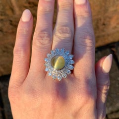 Platinum Cats Eye Chrysoberyl and Diamond Cocktail Ring