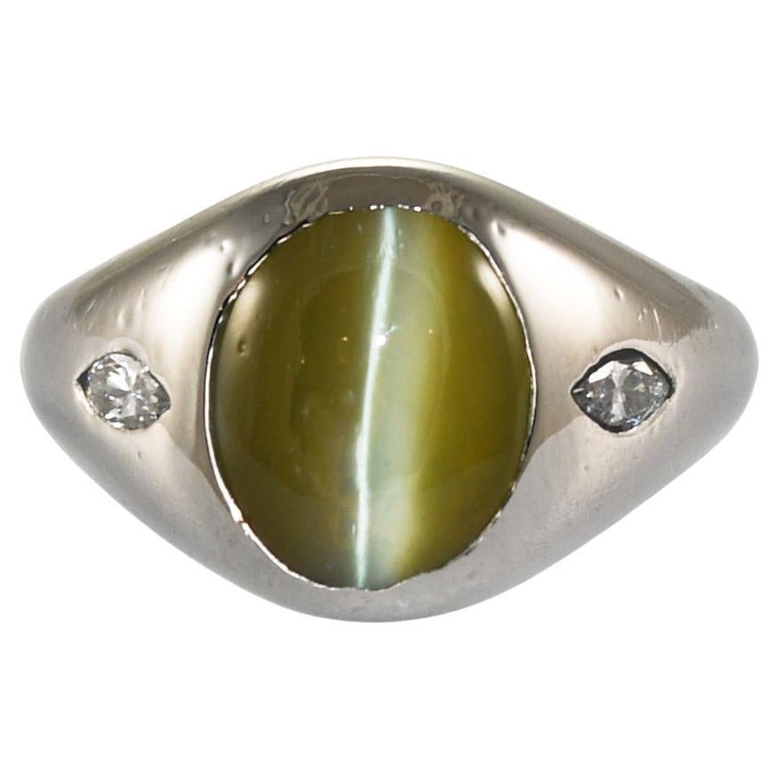 Bague chats oeil de chrysobéryl platine 10,1 g