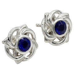 Platinum Celtic Knot Round Fine Ceylon Sapphire Earrings by Rock N Gold