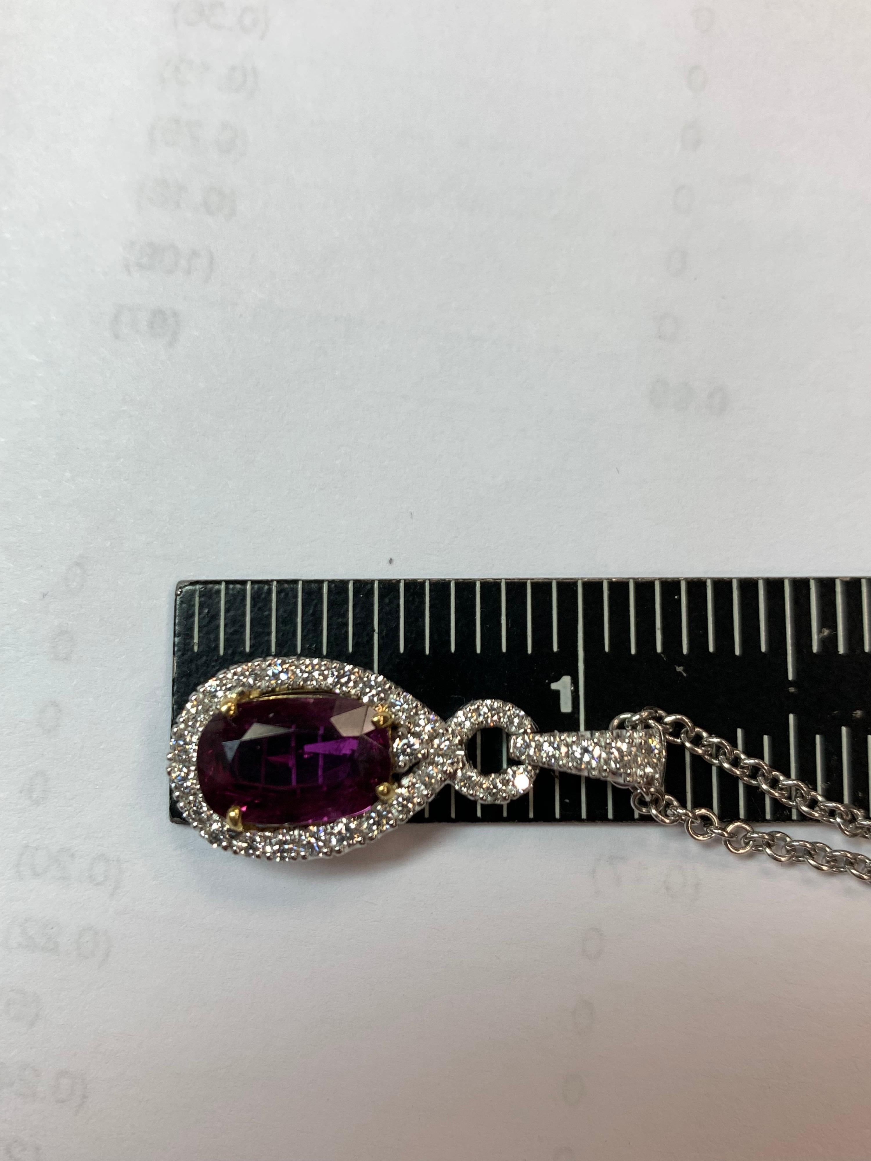 Platinum Certified 3.85 Carat Natural Diamond & Pink Sapphire Thai Ruby Pendant For Sale 3