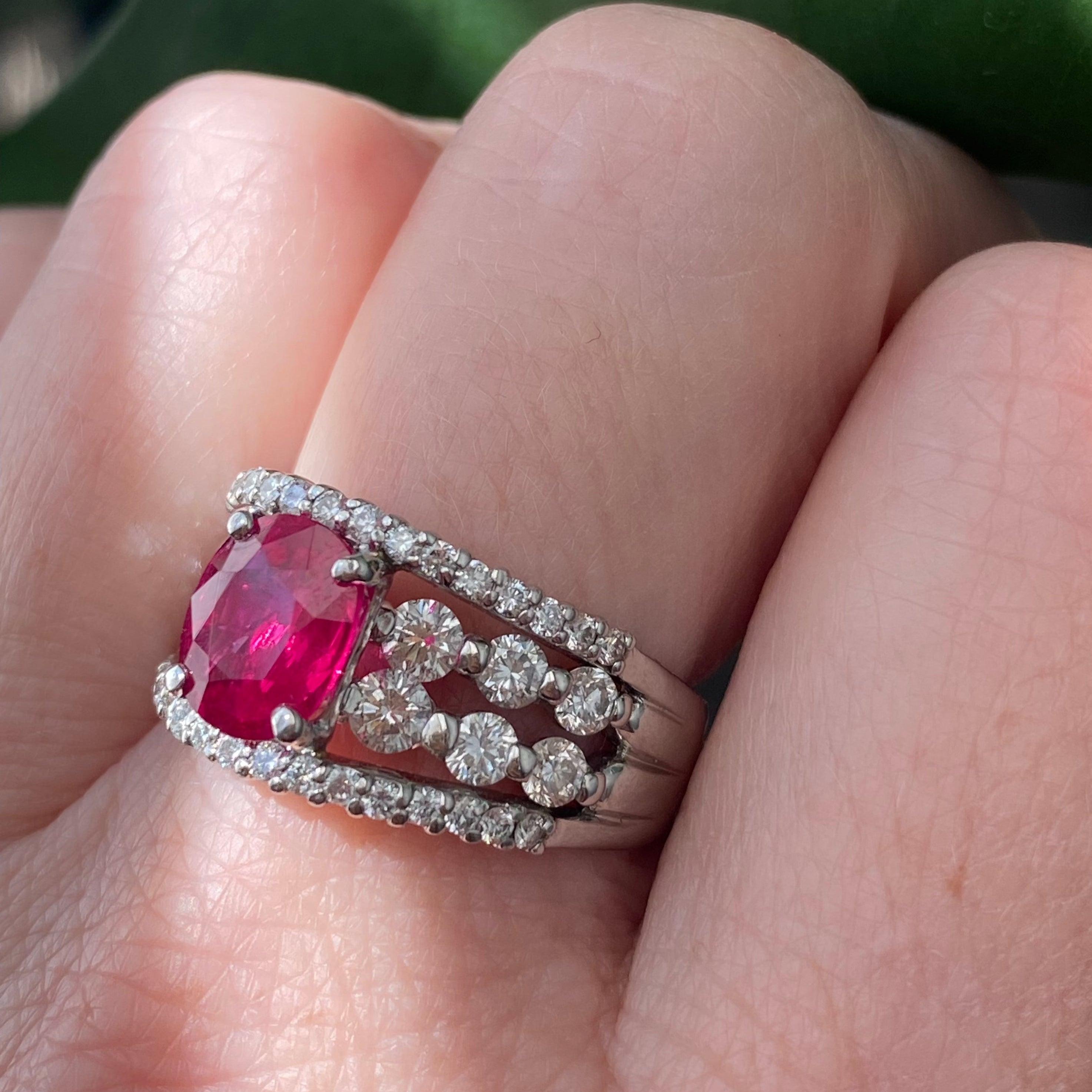 Oval Cut Platinum Certified Burma Ruby and Diamond Ring For Sale