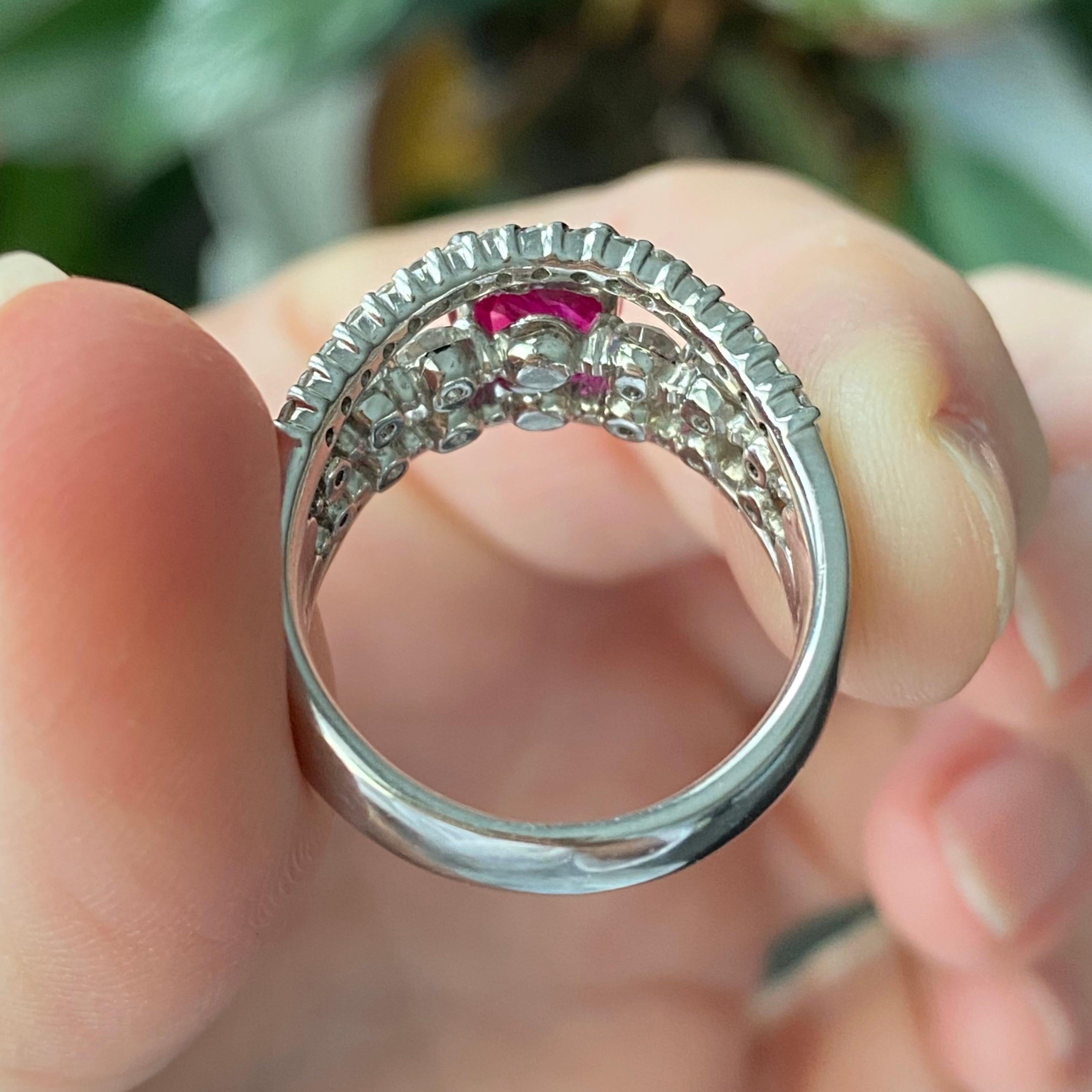 Women's Platinum Certified Burma Ruby and Diamond Ring For Sale