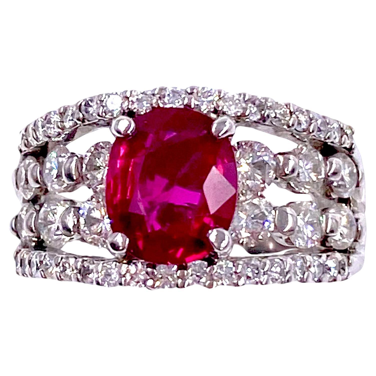 Platinum Certified Burma Ruby and Diamond Ring For Sale