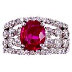 Retro Platinum Certified Burma Ruby and Diamond Ring