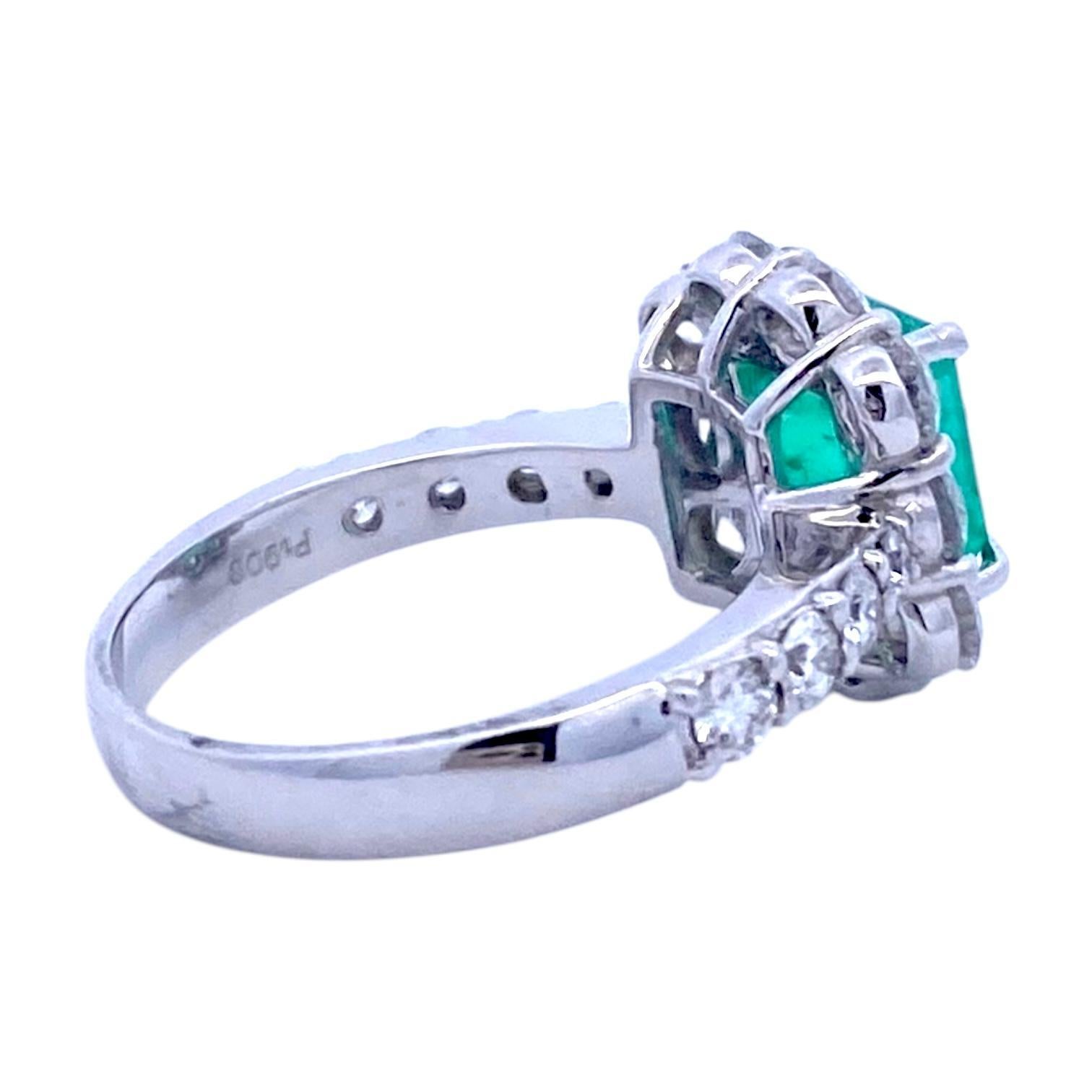 Contemporary Platinum Certified Columbian Emerald & Diamond Ring