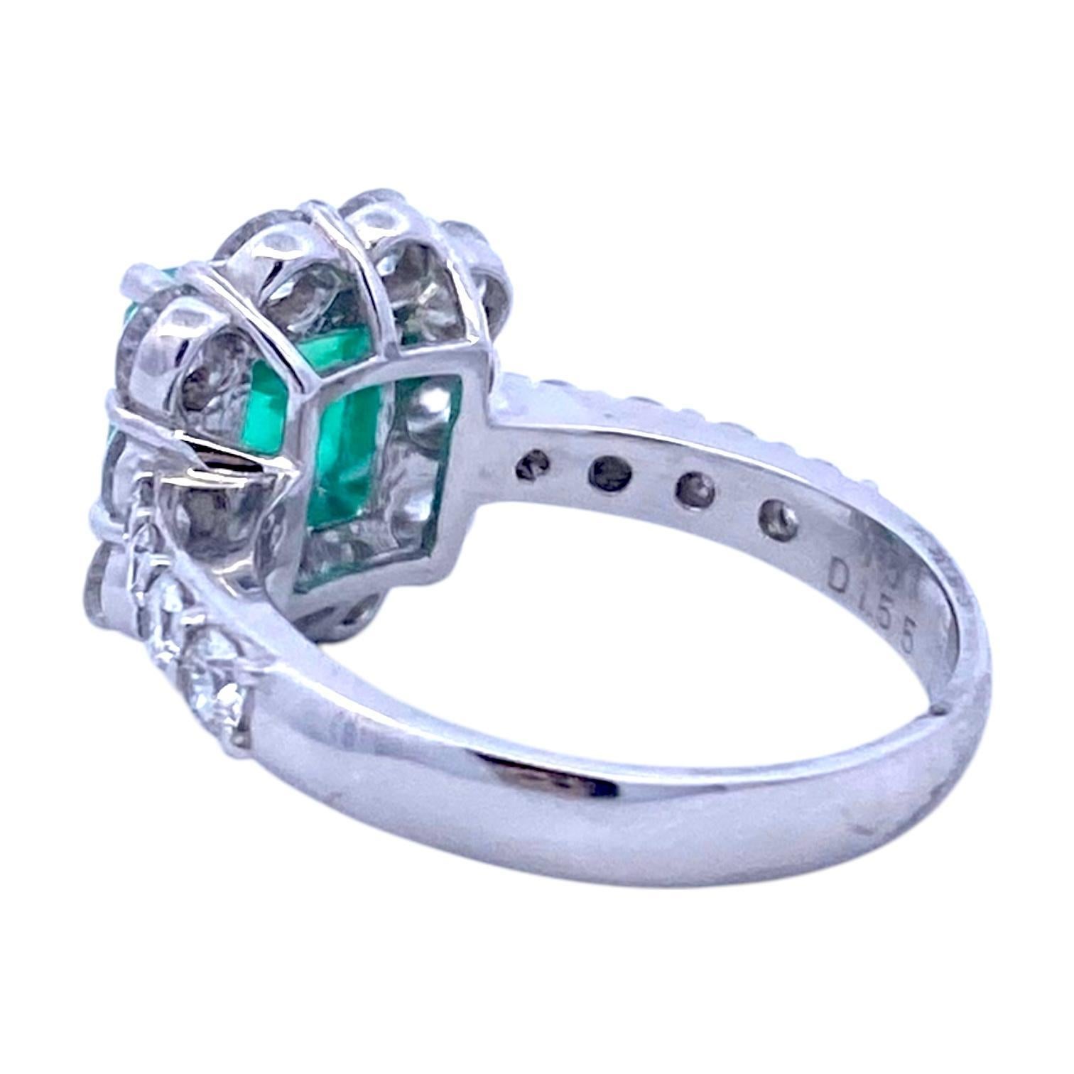 Platinum Certified Columbian Emerald & Diamond Ring In Excellent Condition In Henderson, NV
