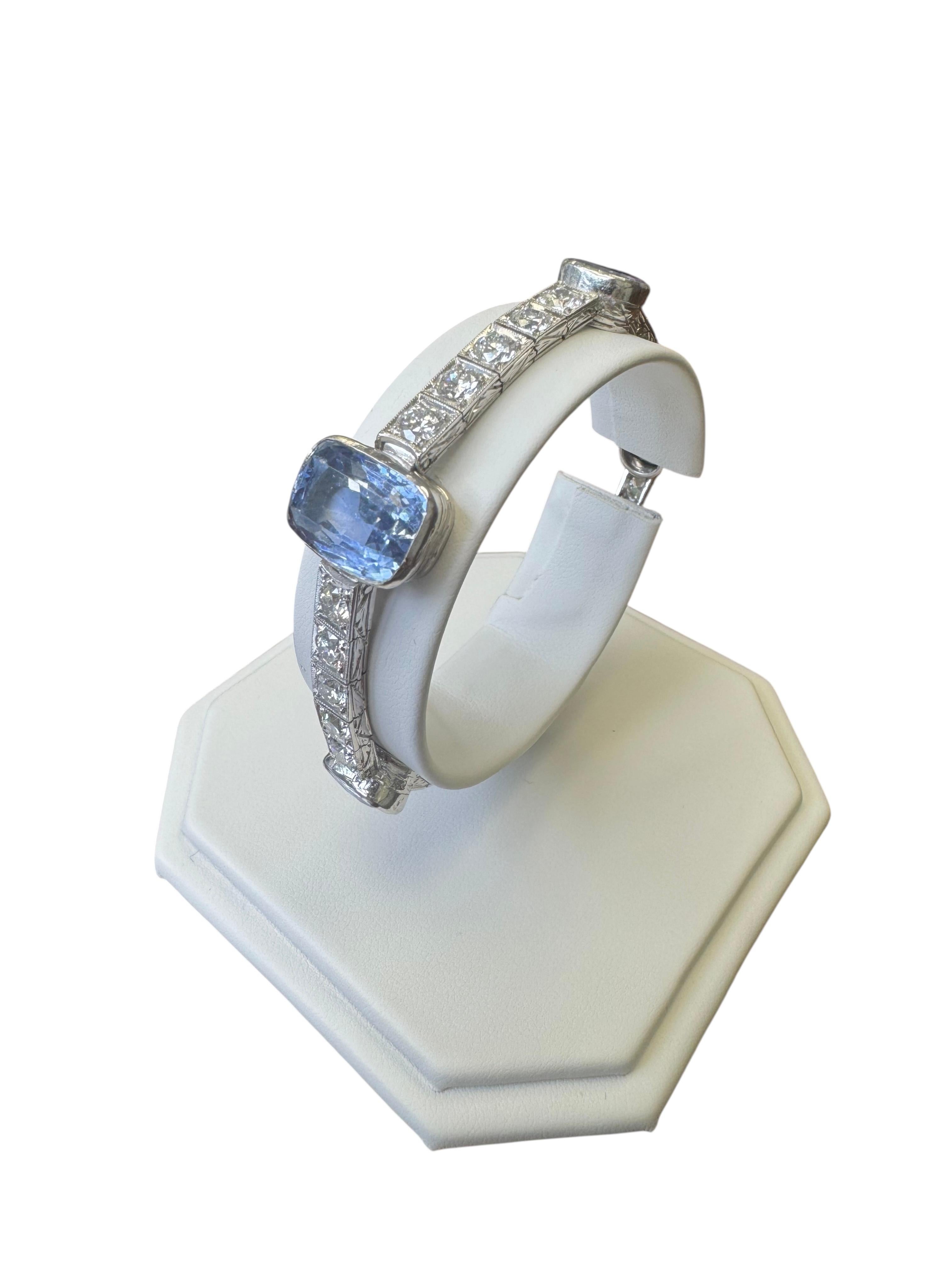 Taille brillant Bracelet en platine avec saphir de Ceylan et diamant en vente