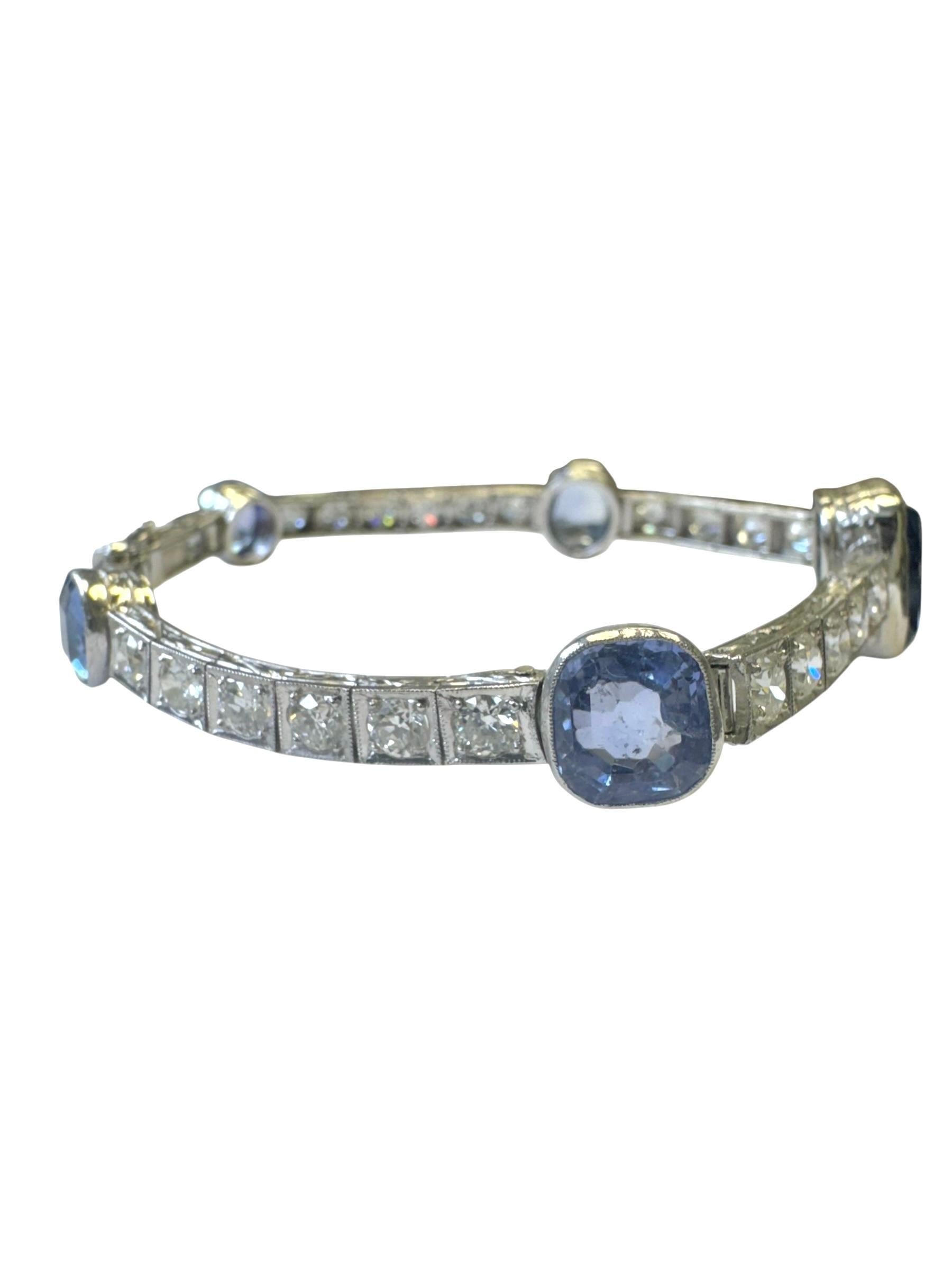 Bracelet en platine avec saphir de Ceylan et diamant Excellent état - En vente à Great Neck Plaza, NY
