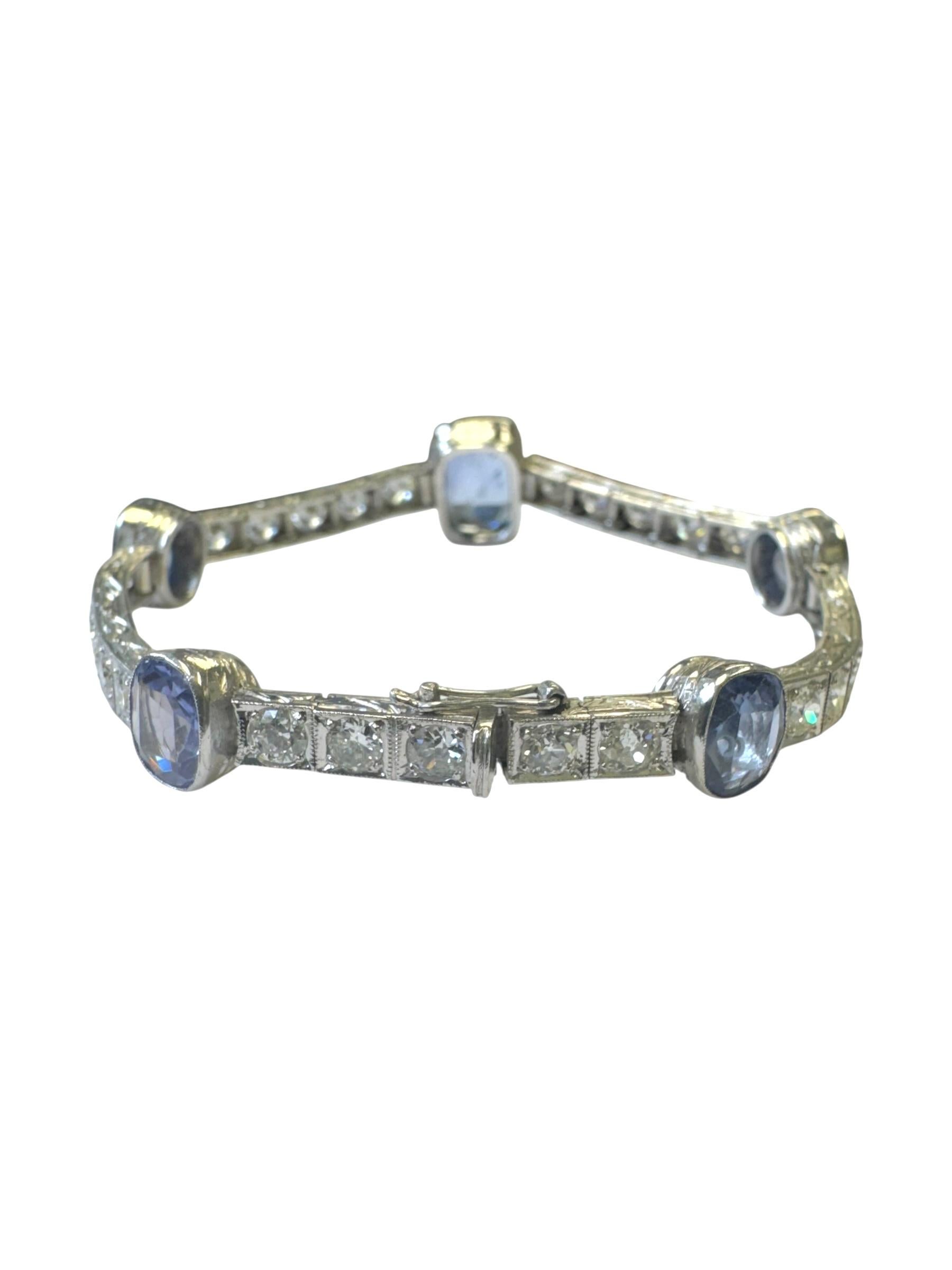 Bracelet en platine avec saphir de Ceylan et diamant en vente 1