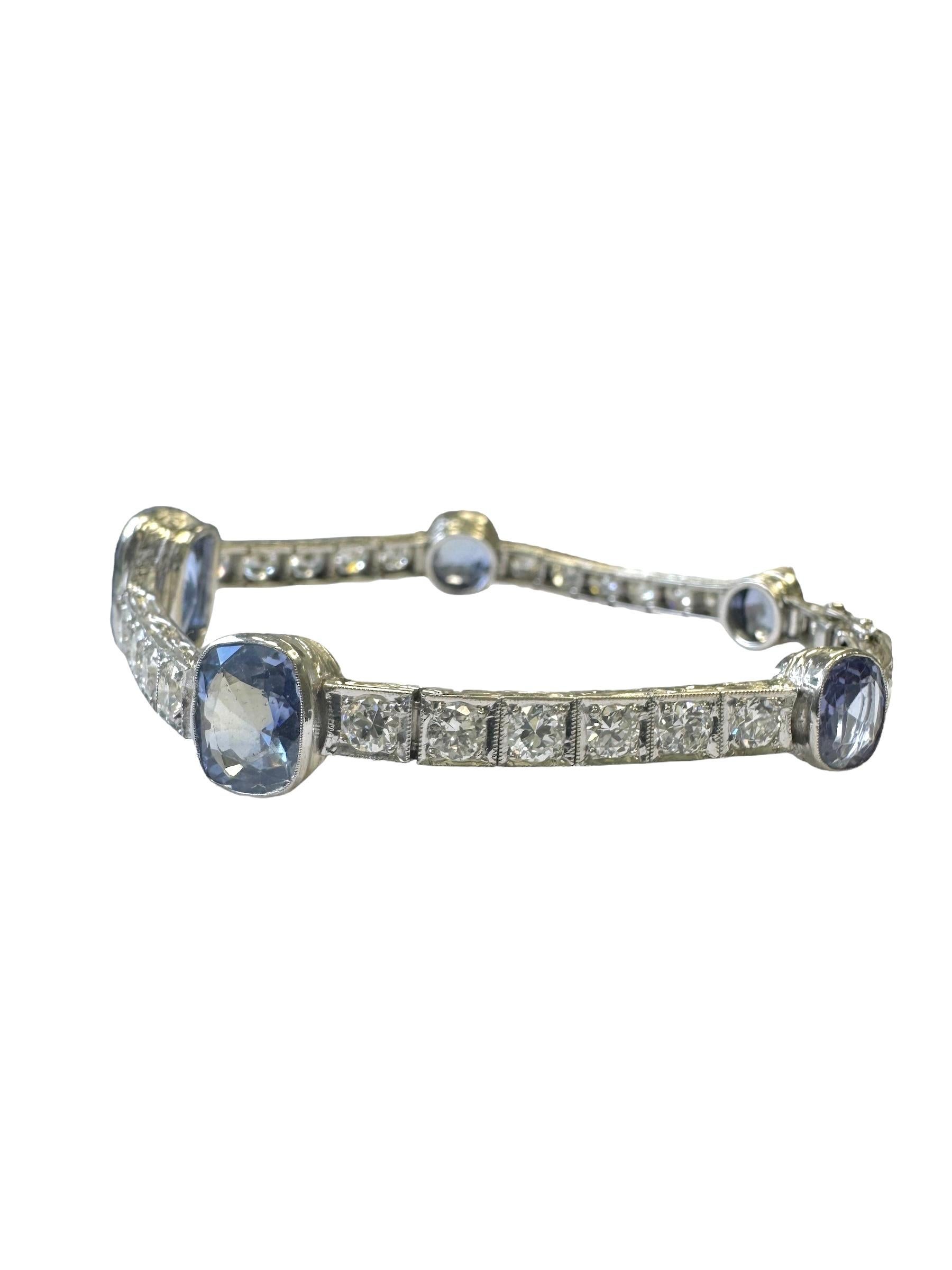 Bracelet en platine avec saphir de Ceylan et diamant en vente 2