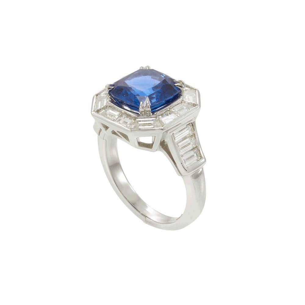Platin Ceylon Saphir und Diamant Ring (Kissenschliff) im Angebot