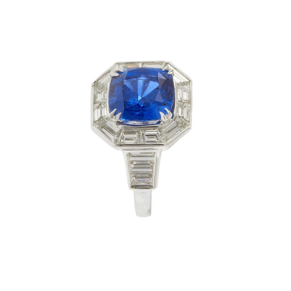 Platin Ceylon Saphir und Diamant Ring im Angebot 1
