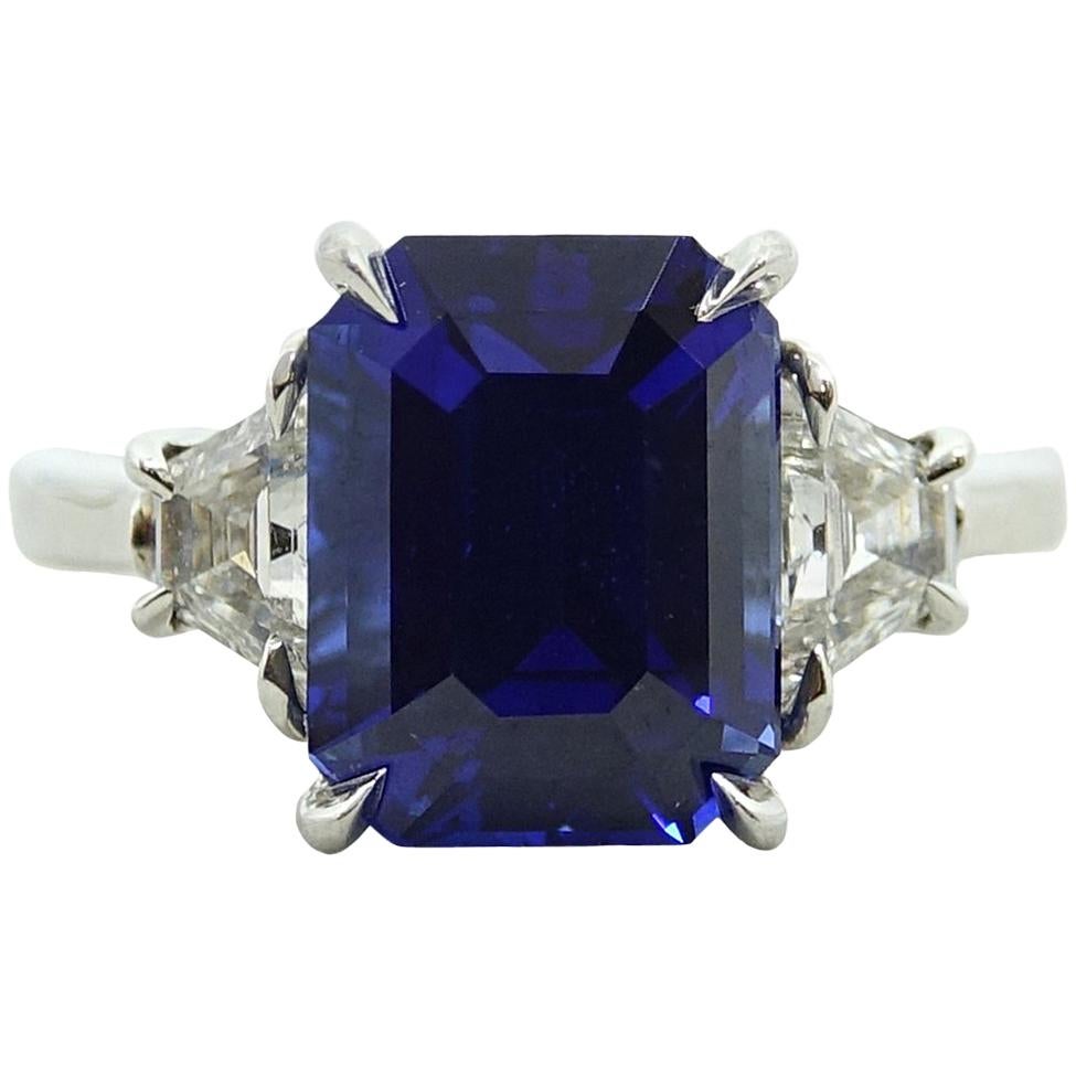 Platinum Ceylon Sapphire and Diamond Ring For Sale