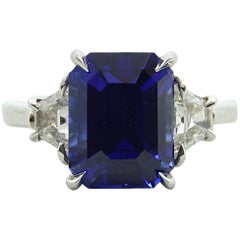 Platinum Ceylon Sapphire and Diamond Ring