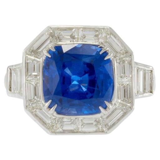 Bague en platine avec saphir de Ceylan et diamant