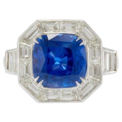 Bague en platine avec saphir de Ceylan et diamant