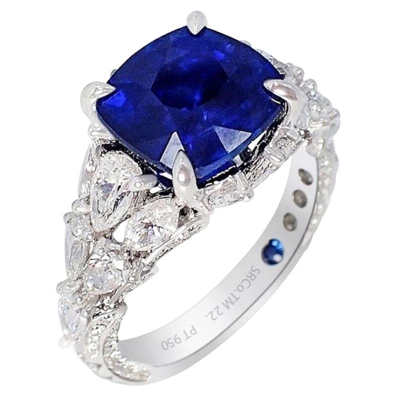 Platinum Ceylon Sapphire Ring, 5.13 Carat Natural Sapphire Gia Origin Certified For Sale